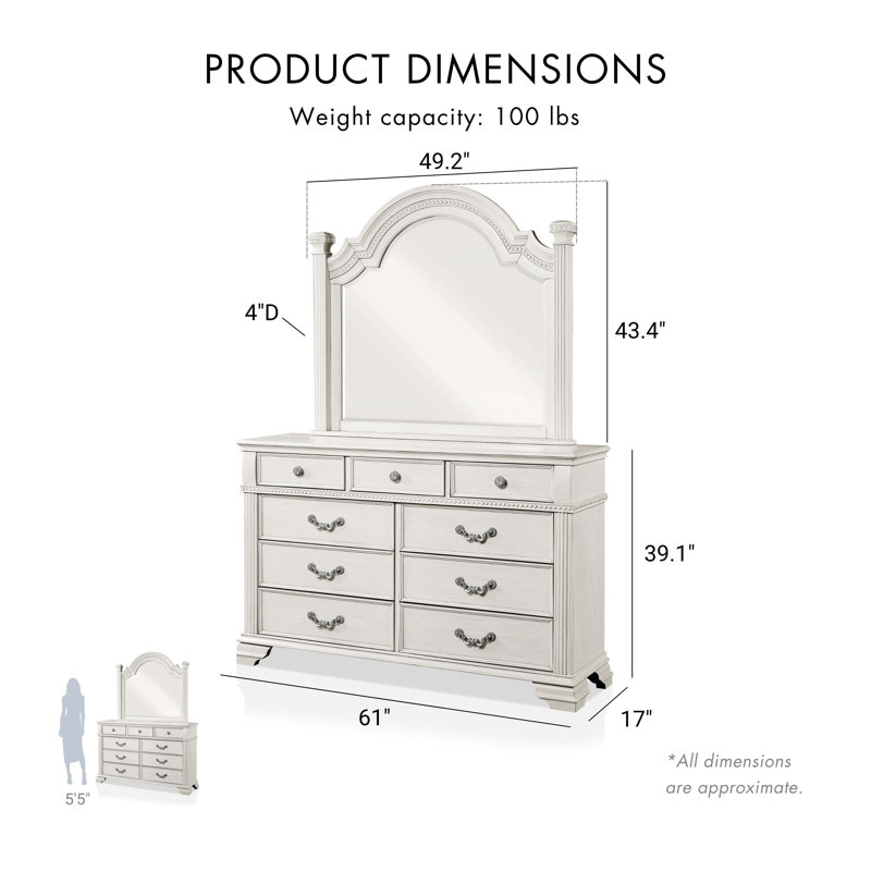 Adames Wood Dresser with Mirror Set, Antique White