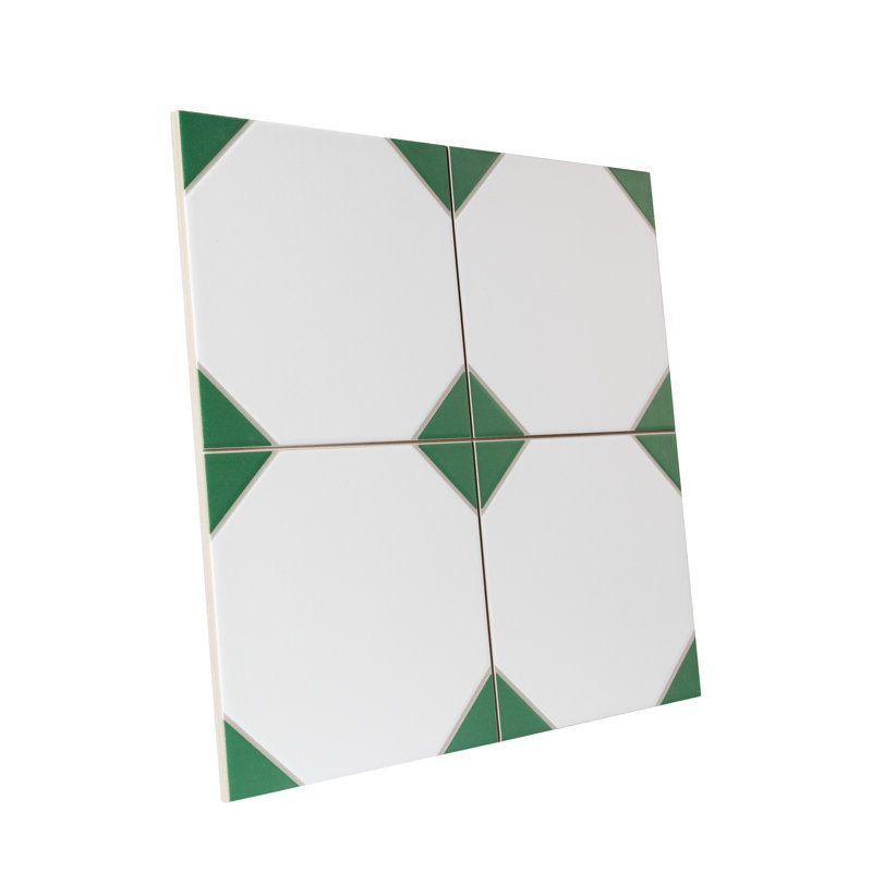 Canterbury 12-7 / 8 po X 12-7 / 8 po Carreau de porcelaine pour plancher et mur, Blanc/vert