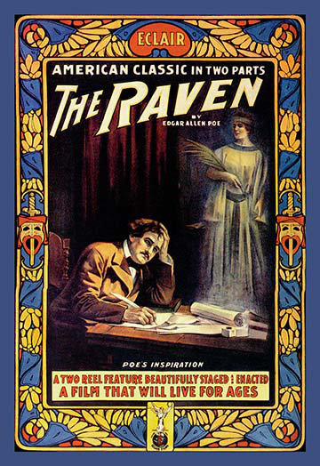 « the raven » par edgar allen poe, affiche rétro, H 66 po x l 44 po x P 1,5 po