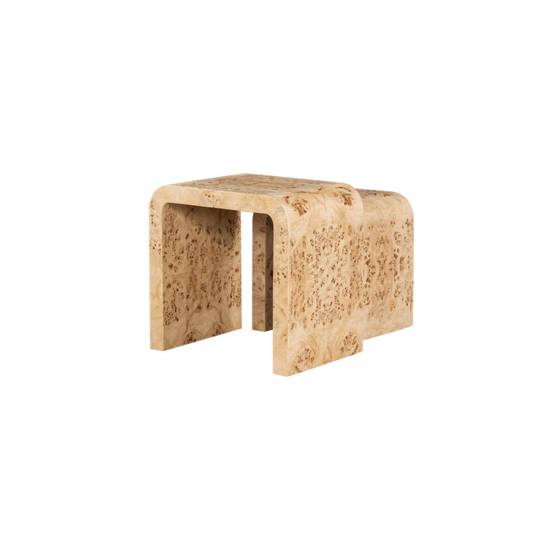 Brea Nesting Tables Toasted Burl Wood, Modern Space-Saving Accent Set