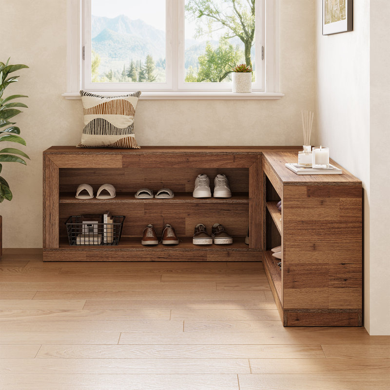24 bancs de rangement pour chaussures de coin 24 paires, étagère à chaussures ouverte en forme de L en bois, range-chaussures modulaire 2 pièces pour hall d'entrée moderne