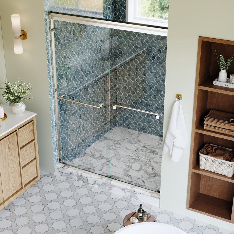 60"x 72" H Framed Sliding Shower Door with  1/4 inch(6mm) Clear Tempered Glass and Dual Handles,Brushed Nickel, Brushed Nicke