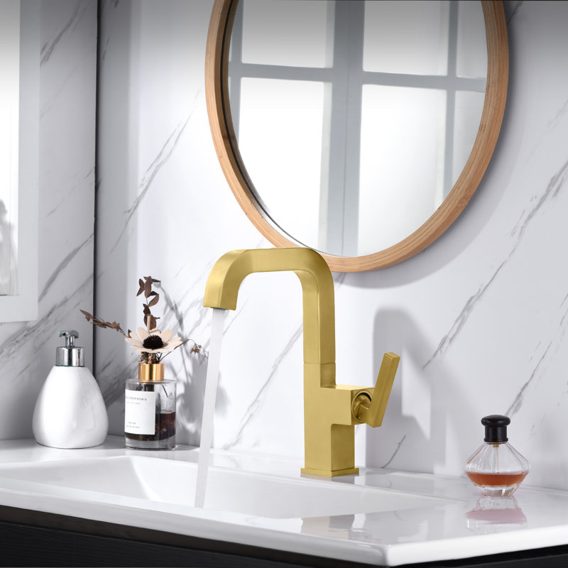 Robinet de salle de bain à un trou avec drain, robinet de salle de bain à poignée simple, Or