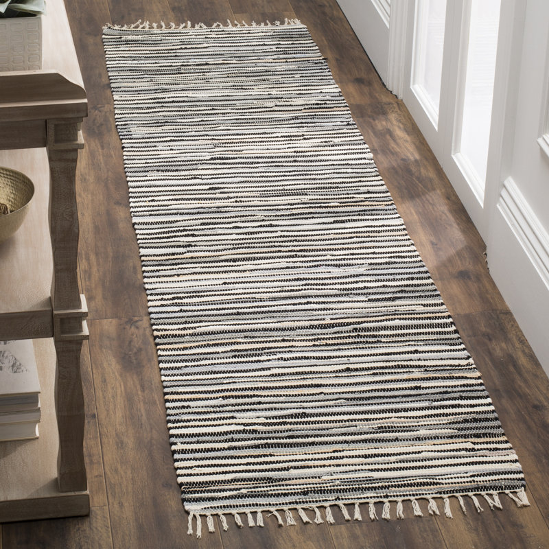 Fales Rag Rug Hand Woven Cotton Striped Rug, Runner 2'3" x 10'
