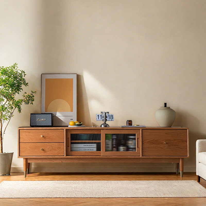 Meuble télé minimaliste en cerisier, H 20,47 po x L 82,67 po x l 16,53 po