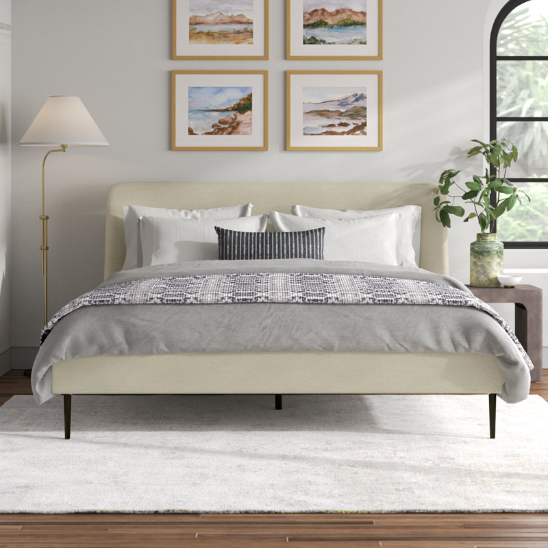 Venedy Upholstered Wingback Bed, King, Cream