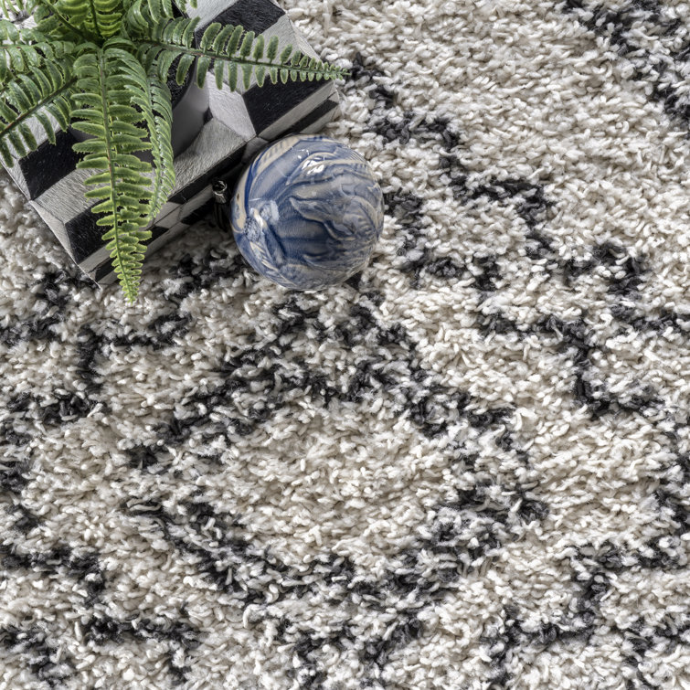 Adry Moroccan Shag Tasseled Cream/Charcoal Area Rug