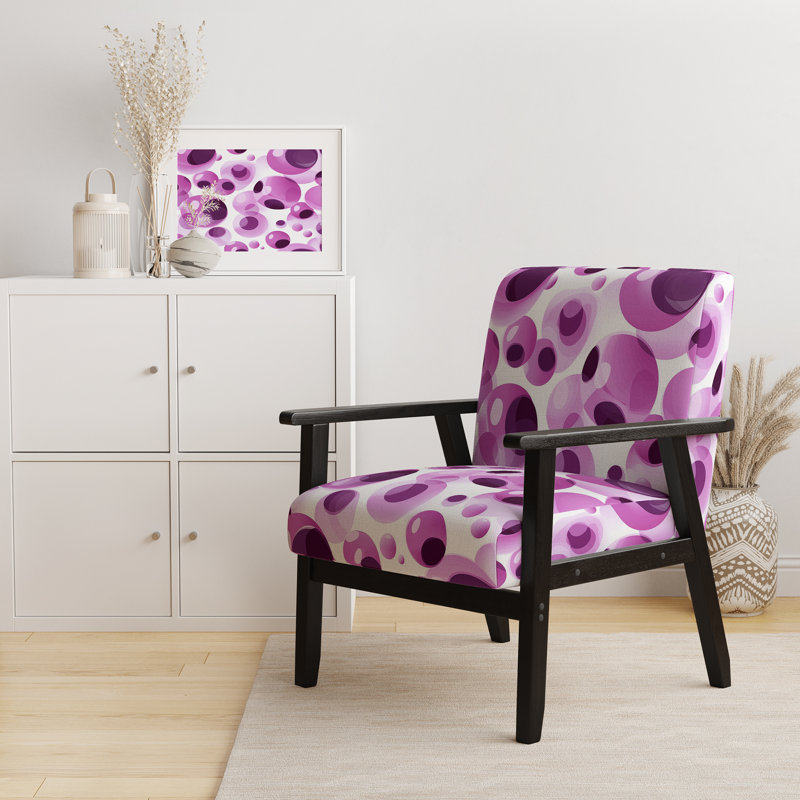 Artistic Whimsy Polka Dots Pattern - Upholstered Modern Accent Chair And Arm Chair_D, Black Square Arms, Black Velvet