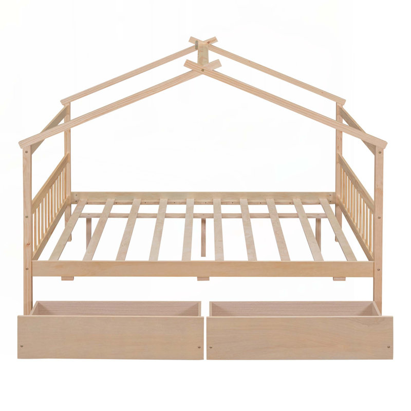Lit mezzanine bas avec bureau roulant, Naturel