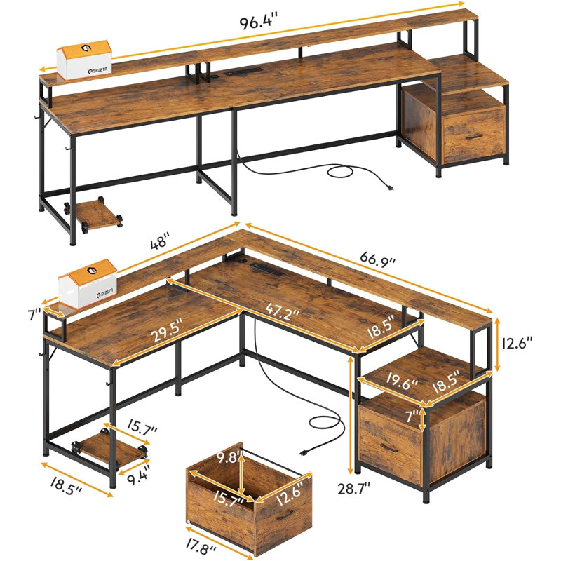 Bureau en L Molineux avec prises intégrées, Brun