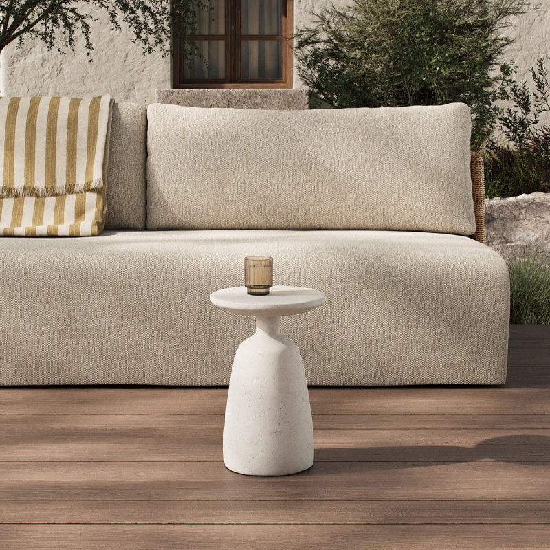 Ramara Outdoor Large Nesting End Table-Aged White Concrete, 17" H x 11" W x 11" D