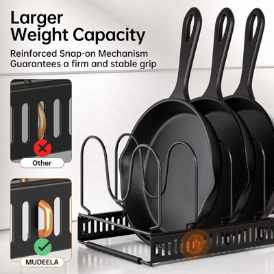 Expandable Pots And Pans Organizer Rack, Adjustable Pot Lid Holder With 10 Compartments, Kitchen Cabinet Organizer For Pots, Pans, Lids, Bakeware And Cutting Boards