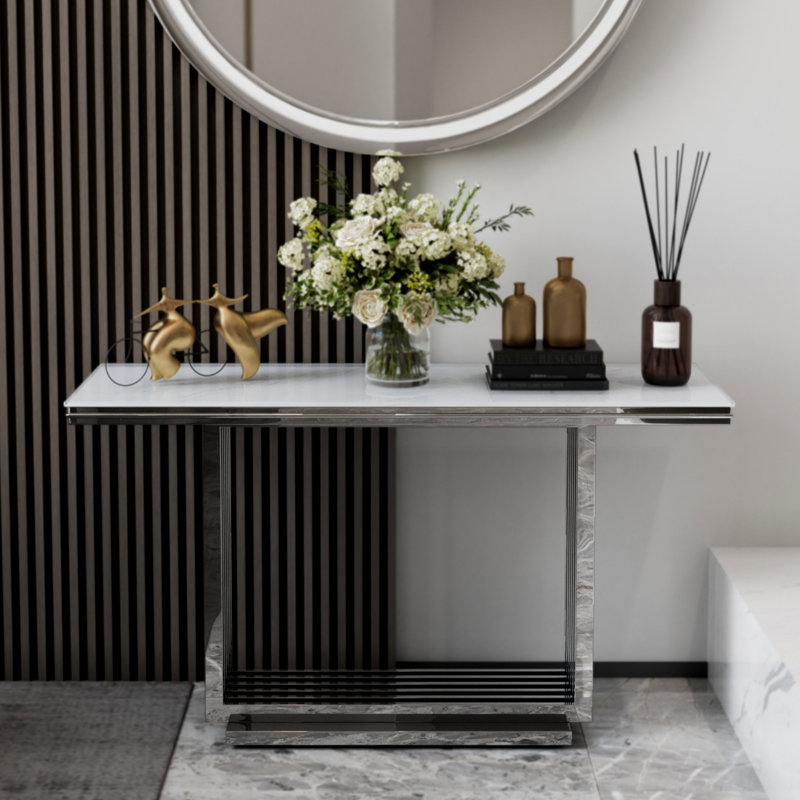 Console en verre, Argent argent, Blanc