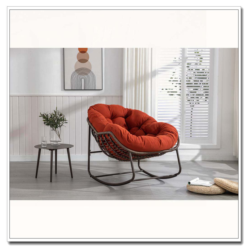 Chaise berçante d'extérieur en rotin, Orange
