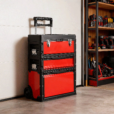 Boîte à outils 3-en-1 empilable avec roulettes