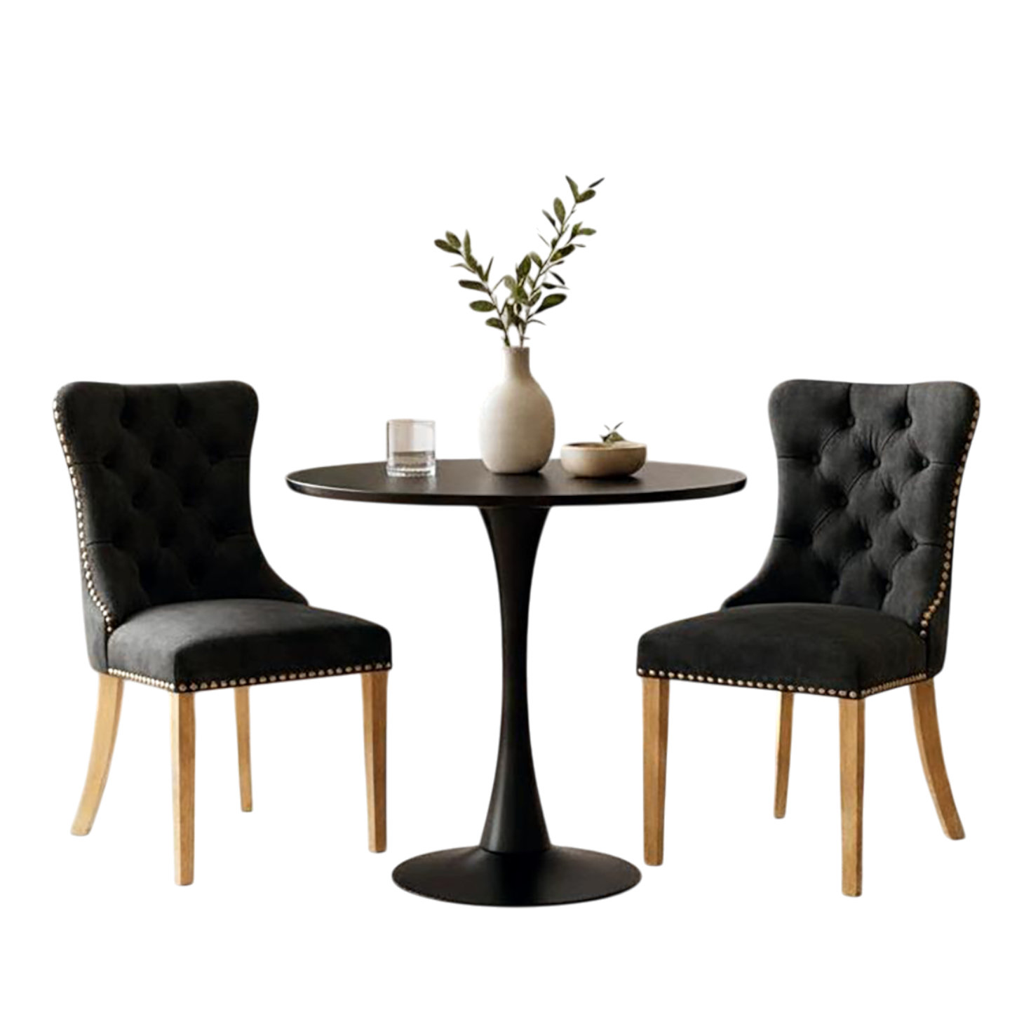George Oliver Dining Table Set, 24" Round Dining Table And 2 Velvet ...