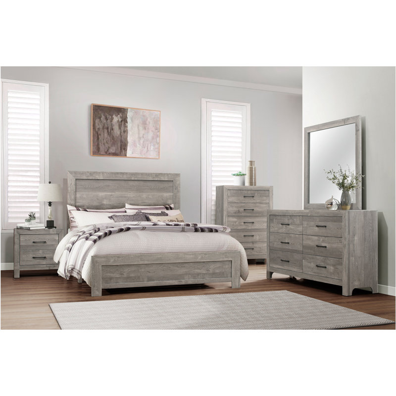 Ensemble de chambre avec grand lit plateforme 3 pièces Eniel, gris, Grand