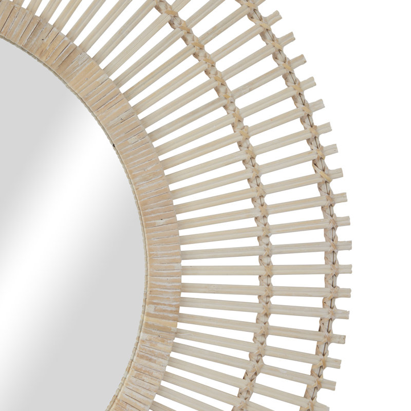 Amesbury Handmade Bamboo Round Wall Mirror, Cream