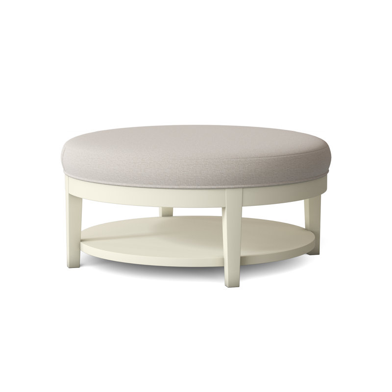 Midtown Upholstered Ottoman, White Performance Fabric; 0851-94, Coffee Finish