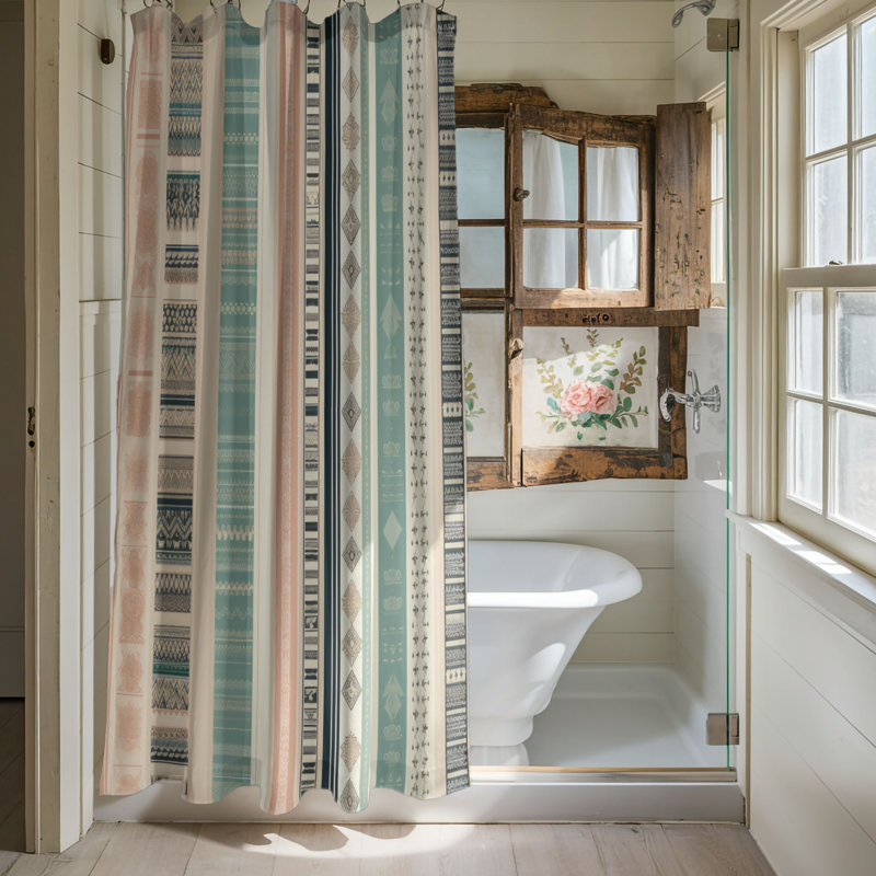 Boho Geometrics - Rideau de douche Premium, H 74 po x l 71 po