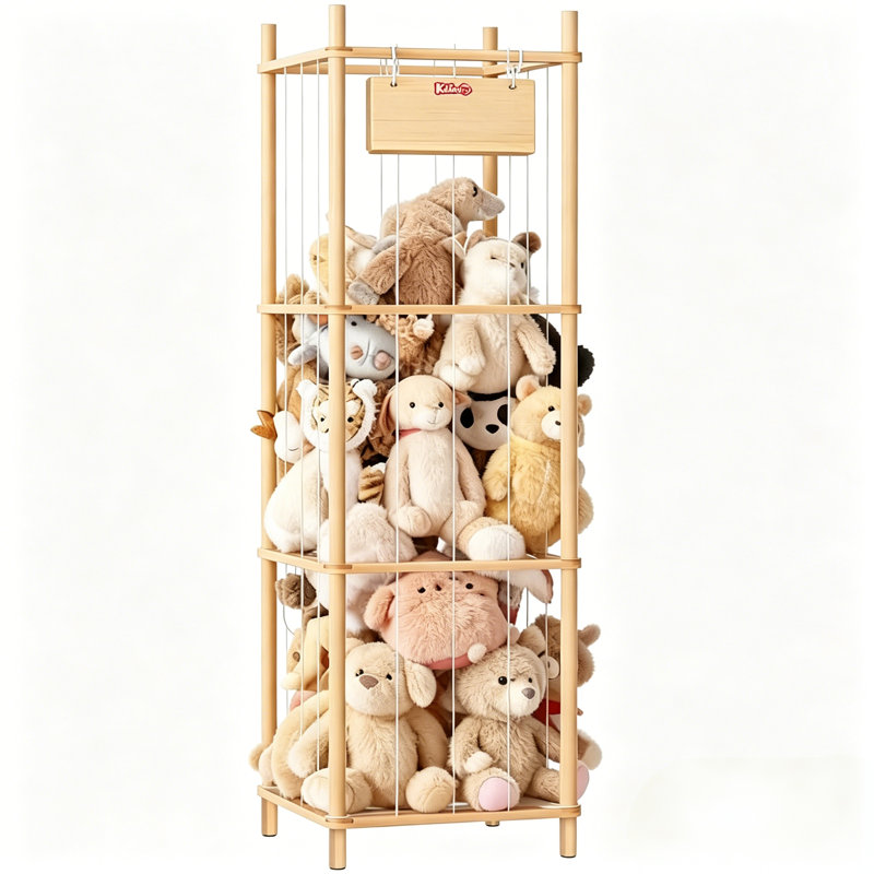 Organisateur de peluche en bois massif à 3 niveaux certifié PCC et TIC, support de coin sans BPA pour salle de jeux