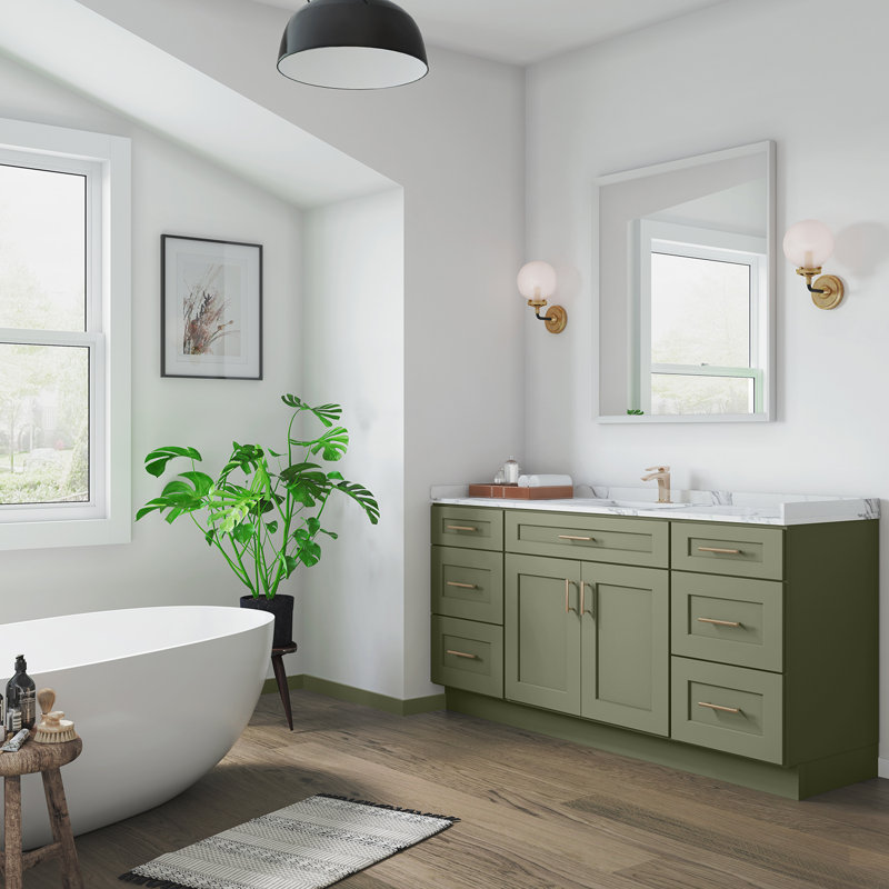 Armoire de salle de bain en bois massif prête à assembler, Sage Green, 21"