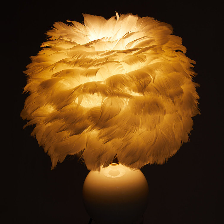 European Style White Feather Table Lamp Bedside Fixtures - Warm Light