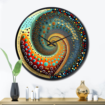 Iridiscdent Pointillism Spiral Turquoise Shades II - Modern Geometric Wall Clock