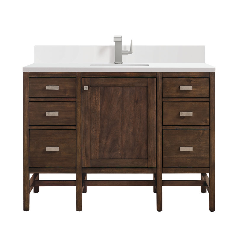 Addison 48'' W Single Vanity, Mid-Century Acacia, White Zeus, Single-Hole