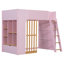 Lit mezzanine simple avec tablettes, lit mezzanine en bois avec échelle et tablettes de rangement, rose et chêne naturel-133682834-133682842
