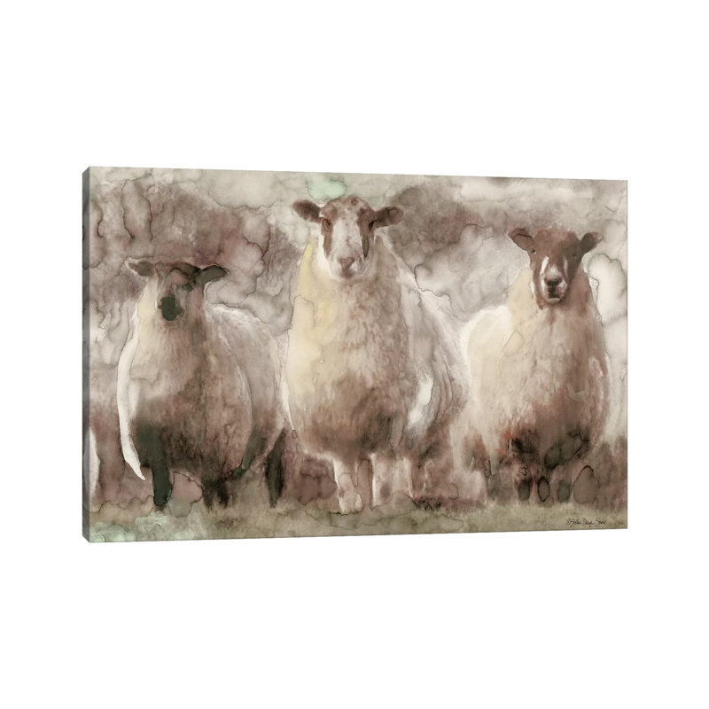 Trois moutons - reproduction d'art, Toile tendue, H 18 po x l 26 po x P 1,5 po