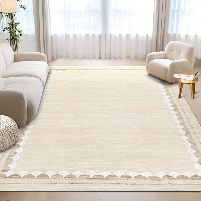 Machine Washable Modern Bordered Rug Non Slip Rug Contemporary Geometric Foldable Rugs for Living Room Bedroom Playroom Nursery Dorm