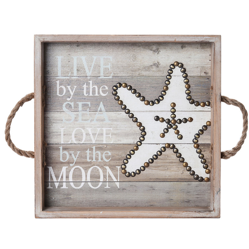 Elements Sea Star Wood Tray, 14-Inch, Assorted