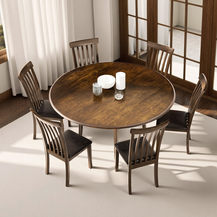 Deral 7-piece Mid-Century Solid Wood Round Dining Table Set