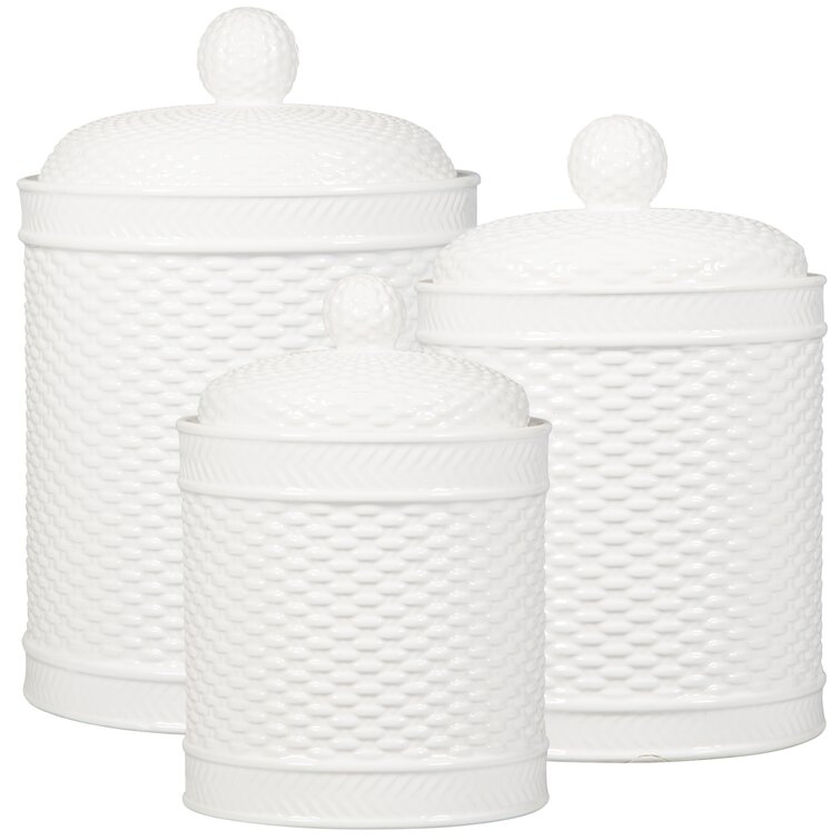 One Allium Way Embossed 3 Piece Kitchen Canister Set, White