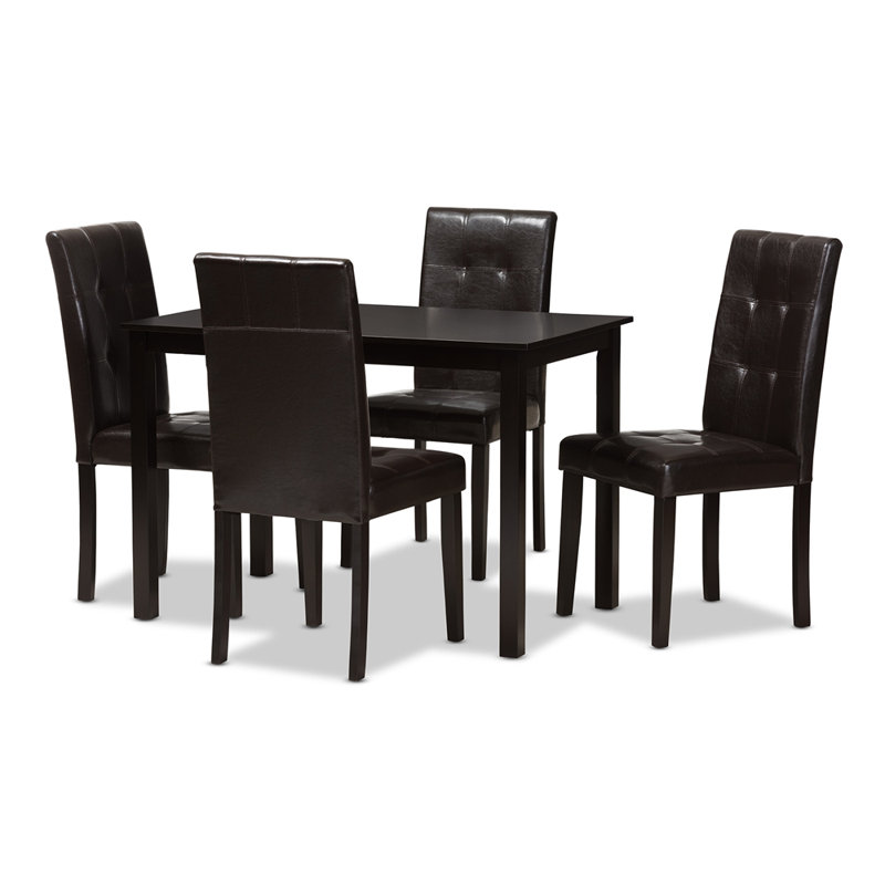 Aoifa 5-Pc Dining Set in Brown Faux Leather Upholstered, 29.13'' H X 27.56'' W X 43.31'' D