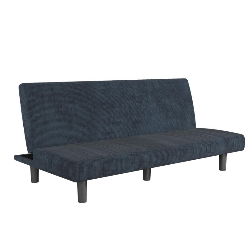 Shadana Corduroy 67.5" Armless Mid-Century Futon Sofa Bed, Navy Corduroy