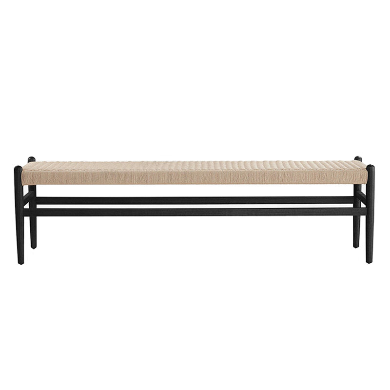Banc en bois massif avec cordon, Noir, H 17,32 po x l 47,24 po x P 17,72 po