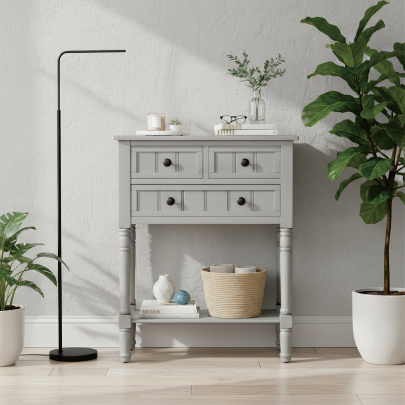 Console avec 3 tiroirs et tablette inférieure, Gris