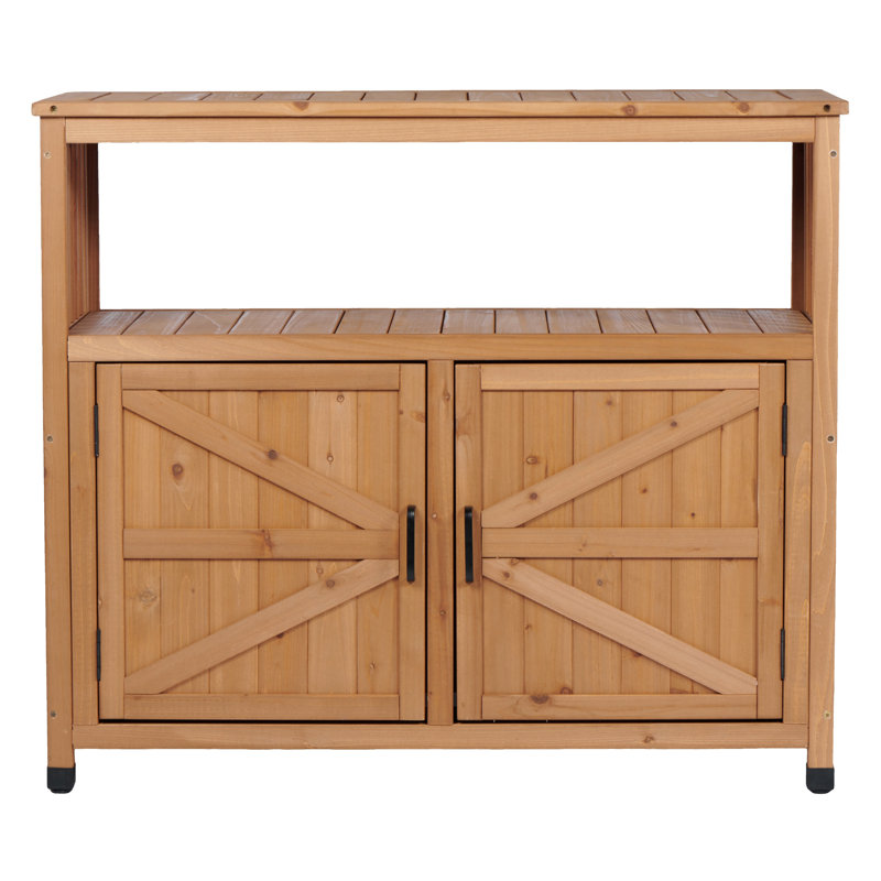 Armoire de rangement pour patio avec lattes esthétiques et multi-usages, console intérieure pour l'extérieur, fabriquée en sapin massif, abat-jour brun