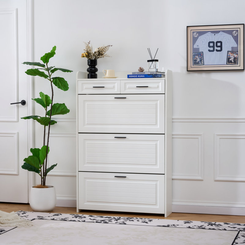 Commode de chambre à coucher, armoire à chaussures de rangement avec deux tiroirs, Blanc