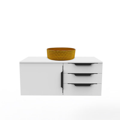 Ensemble de meuble-lavabo simple flottant 36 po avec lavabo vasque en verre trempé rose Wildsee