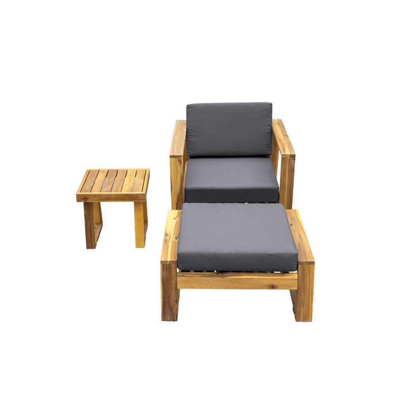 U_STYLE Acacia Wood Outdoor Lounge Set - Chair & Ottoman, Perfect For Patios, Balconies, And Gardens, Gray