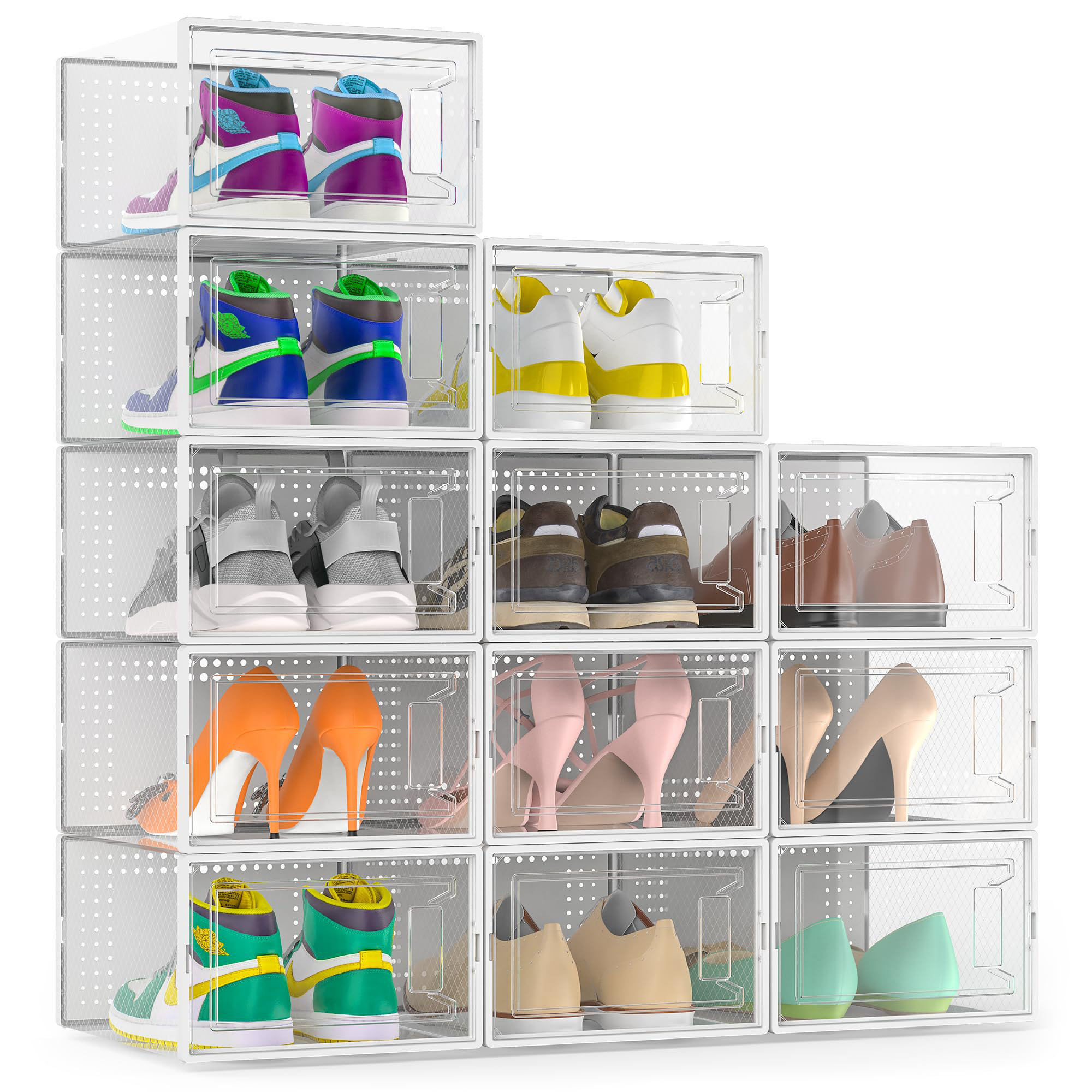 Latitude Run® 12 Pack Large Shoe Storage Organizer For Closet, Modular ...