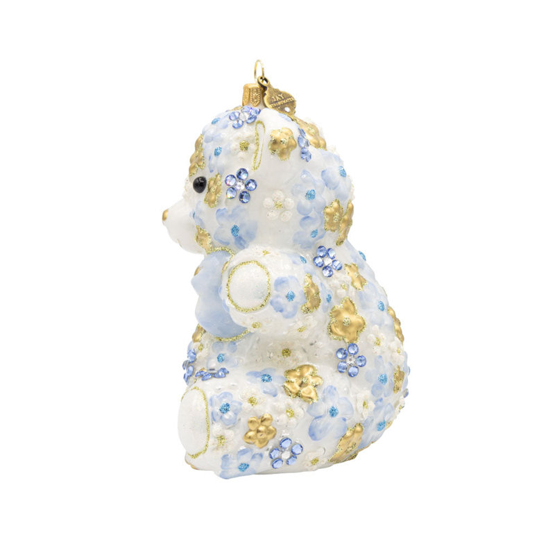 Ornement floral bleu en peluche, Blanc / or / bleu