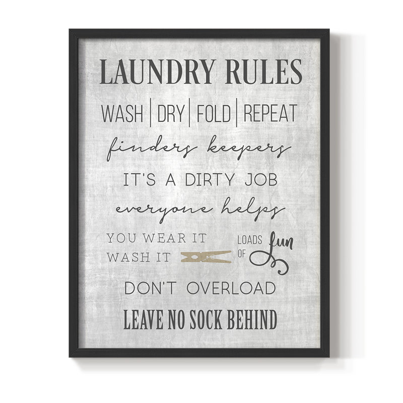 Neutral Laundry Rules Framed Print - Solid Wood