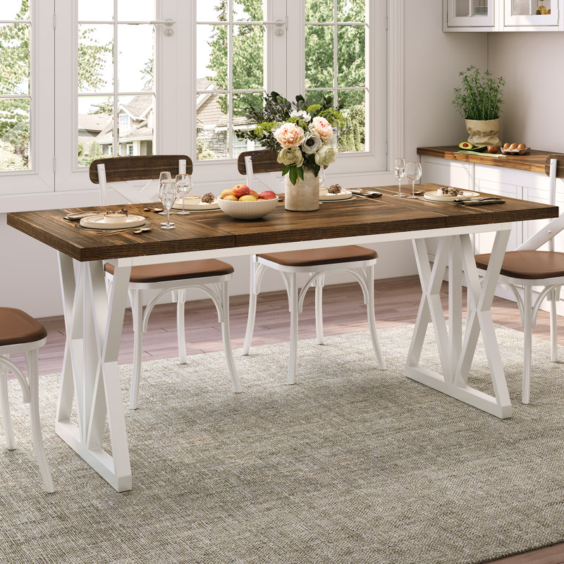 Dining Table with Steel Base, Brown / White