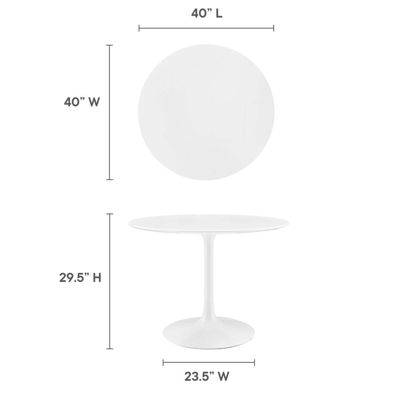Modway Lippa Round Dining Table, White, 28.5" H x 43" W x 43" D