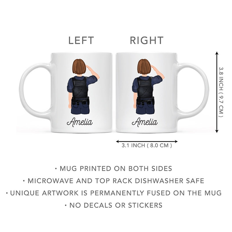 Tasse à café personnalisée, Blanc / brun, femme, agent de police 22 ans, Oui