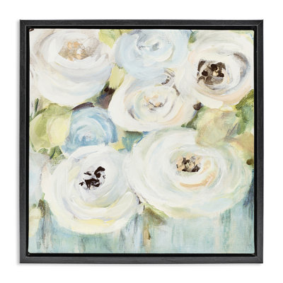 White Swirling Roses Framed Floater Canvas Wall Art by Lanie Loreth